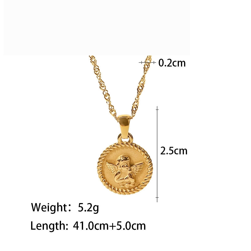 Collier Avec Pendentif En Forme De Cœur, Carré Et Ovale, Style Rétro Simple, En Acier Inoxydable Plaqué Or , Pour Femme 