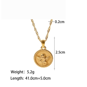 Collier Avec Pendentif En Forme De Cœur, Carré Et Ovale, Style Rétro Simple, En Acier Inoxydable Plaqué Or , Pour Femme h5 