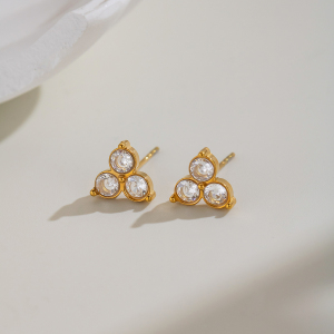 Boucles D'Oreilles Puces Pour Femmes En Acier Inoxydable Doré, Imperméables, En Forme De Fleur Et Ornées De Strass h5 Image5