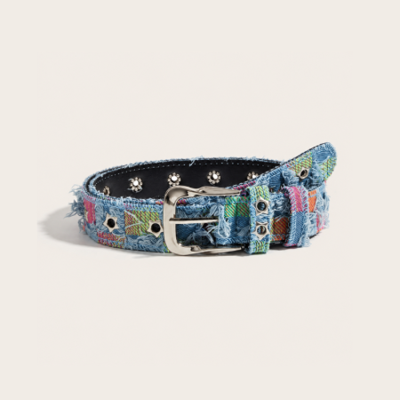 Ceinture décorative en tissu patchwork uni couleur assortie à rivets étoiles, série simple