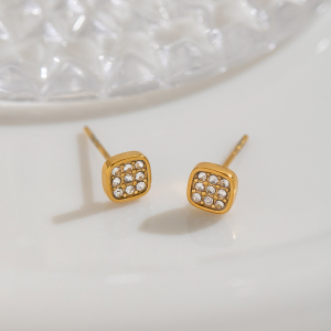 Boucles D'Oreilles Puces Pour Femmes, Forme Géométrique, En Acier Inoxydable, Étanches, Couleur Or, Avec Zircon. h5 Image2