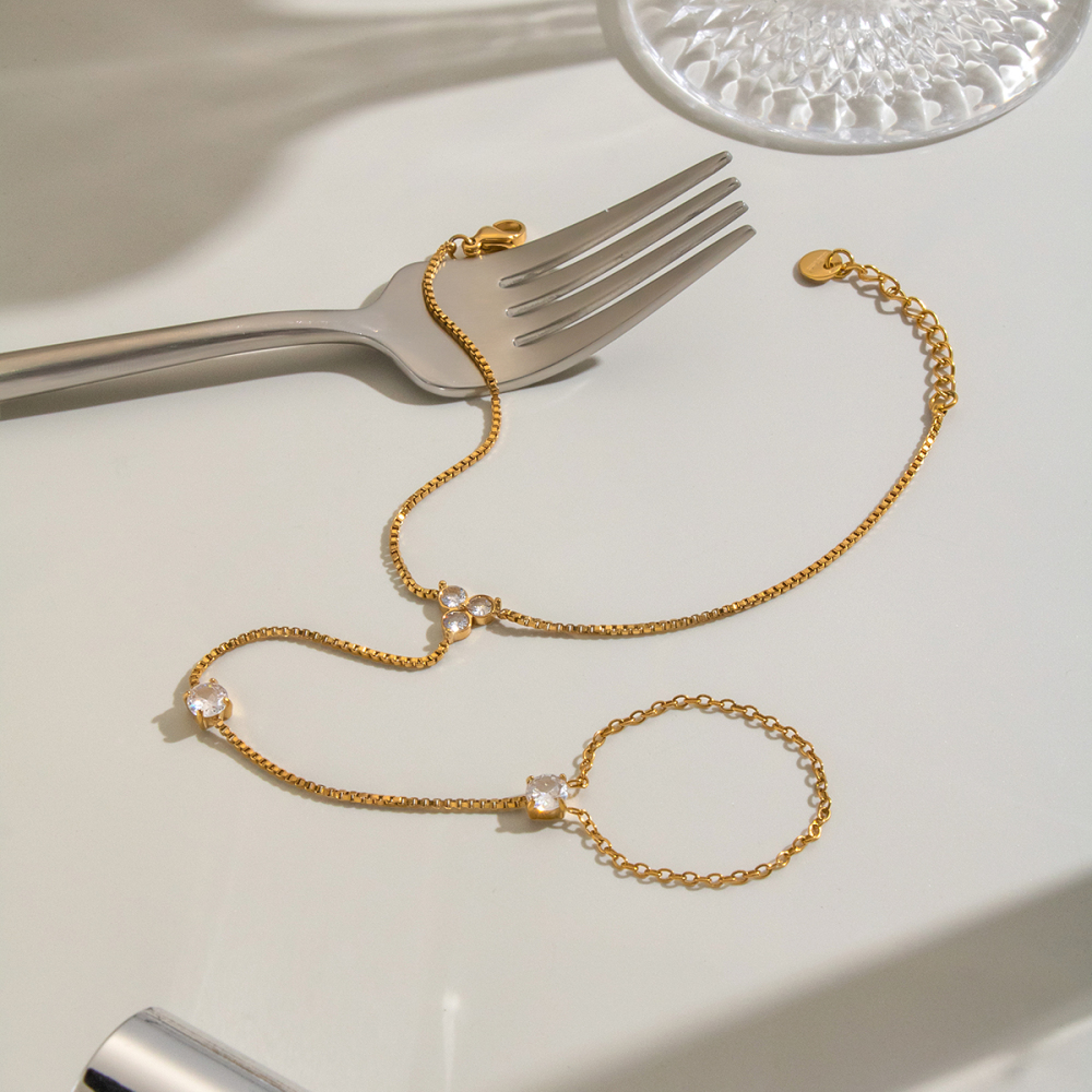 Chaîne De Poignet Pour Femme En Acier Inoxydable, Étanche, Couleur Or, Avec Zircon, En Forme De Fleur Image6