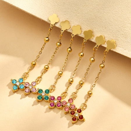 Boucles d'oreilles pendantes pour femme, collection romantique Sweet Flower, en acier inoxydable étanche, couleur or, avec zircon.