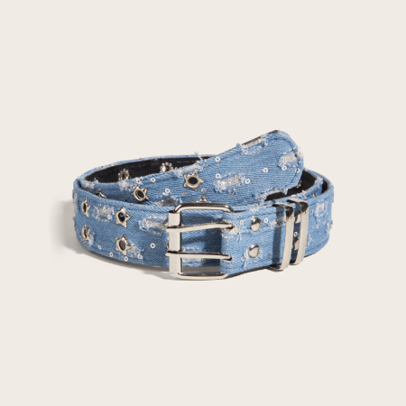 Ceinture décorative en tissu patchwork à rivets étoiles, style hip-pop/rock, couleur unie, collection Simple.