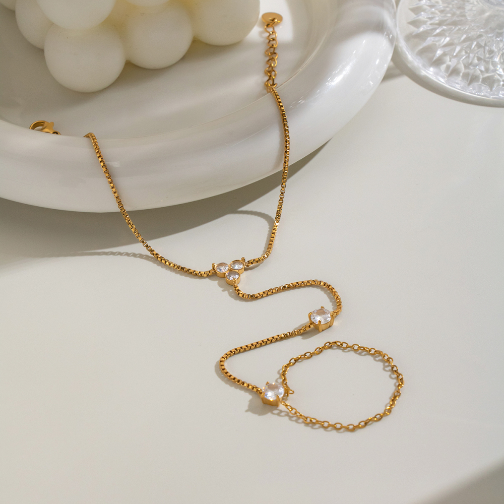 Chaîne De Poignet Pour Femme En Acier Inoxydable, Étanche, Couleur Or, Avec Zircon, En Forme De Fleur Image3