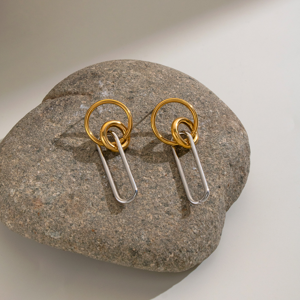 Boucles D'Oreilles Pendantes Pour Femme, En Acier Inoxydable Doré, Forme Géométrique, Étanches Image5