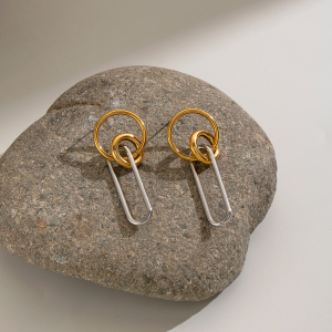 Boucles D'Oreilles Pendantes Pour Femme, En Acier Inoxydable Doré, Forme Géométrique, Étanches h5 Image5