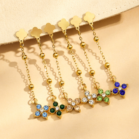 Boucles d'oreilles pendantes pour femme, collection romantique Sweet Flower, en acier inoxydable étanche, couleur or, avec zircon. 2