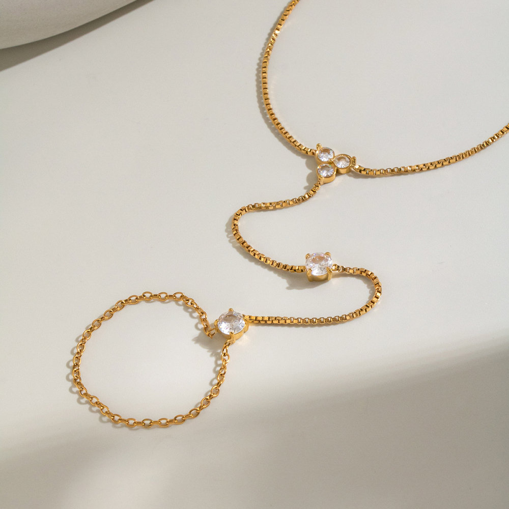 Chaîne De Poignet Pour Femme En Acier Inoxydable, Étanche, Couleur Or, Avec Zircon, En Forme De Fleur Image4