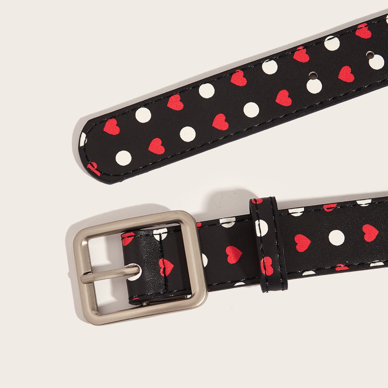 Ceinture En Cuir Pu De Qualité Supérieure, Motif Cœurs Et Pois Multicolores, Collection Simple Series Casual Image4