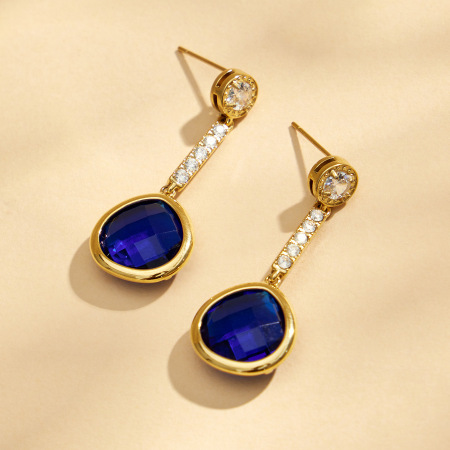 Boucles d'oreilles pendantes pour femme, collection Luxueuse, en acier inoxydable doré avec zircon et verre, style cercle simple. 2