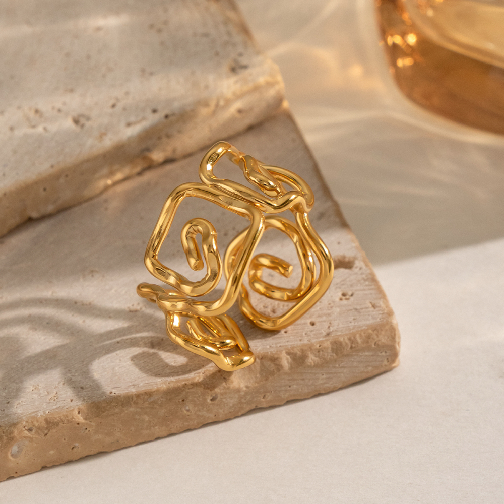 Bracelet Et Bague Manchette Pour Femme En Acier Inoxydable Doré, Étanche, En Forme De Rose Image3
