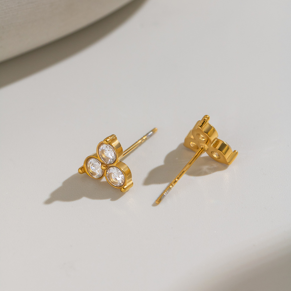 Boucles D'Oreilles Puces Pour Femmes En Acier Inoxydable Doré, Imperméables, En Forme De Fleur Et Ornées De Strass Image4