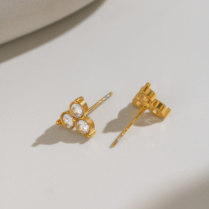 Boucles D'Oreilles Puces Pour Femmes En Acier Inoxydable Doré, Imperméables, En Forme De Fleur Et Ornées De Strass h5 Image4