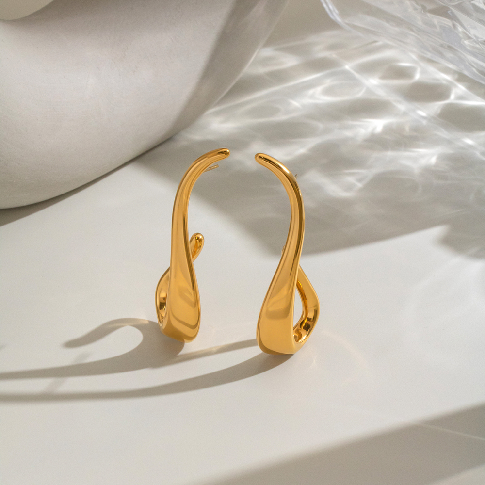 Boucles D'Oreilles Puces Pour Femmes En Acier Inoxydable, Étanches, En Forme De U, Couleur Or Image3