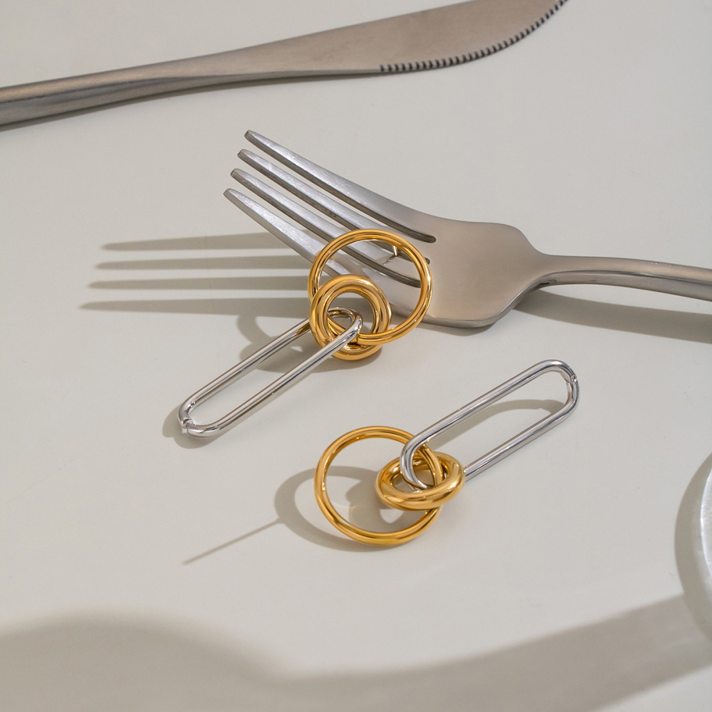 Boucles D'Oreilles Pendantes Pour Femme, En Acier Inoxydable Doré, Forme Géométrique, Étanches Image4