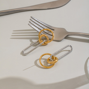 Boucles D'Oreilles Pendantes Pour Femme, En Acier Inoxydable Doré, Forme Géométrique, Étanches h5 Image4