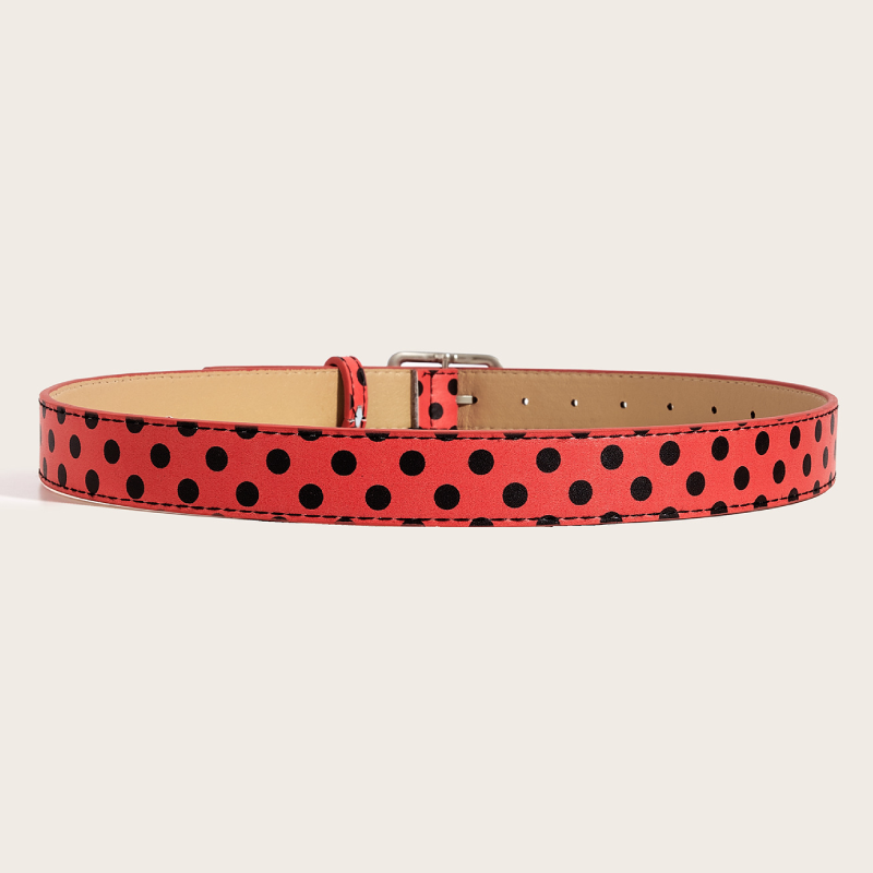 Ceinture En Cuir Pu De Qualité Supérieure, Motif Cœurs Et Pois Multicolores, Collection Simple Series Casual Image6