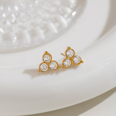 Boucles d'oreilles puces pour femmes en acier inoxydable doré, imperméables, en forme de fleur et ornées de strass 2