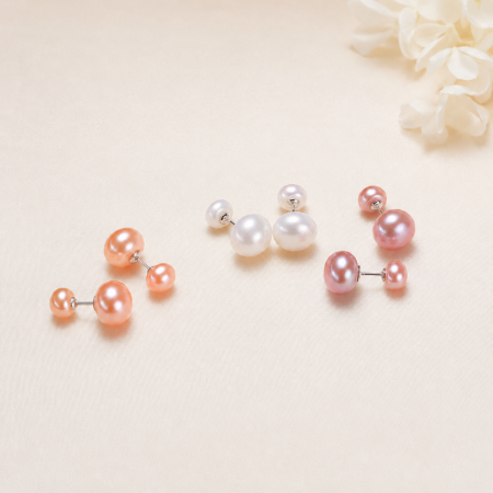 Boucles d'oreilles en perles d'eau douce pour femme, forme elliptique, plaquées platine, collection Simple Series Daily.