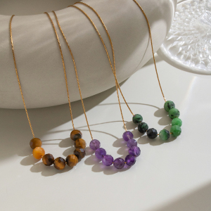 Colliers De Perles Pour Femmes, En Acier Inoxydable, Couleur Or, Avec Perles De Pierre Naturelle Et Étanchéité h5 Image3