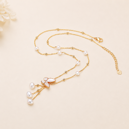 Collier de perles pour femme, collection Simple Series Elegant Beads, perles papillon d'eau douce, plaqué platine