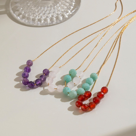 Colliers de perles pour femmes, en acier inoxydable, couleur or, avec perles de pierre naturelle et étanchéité