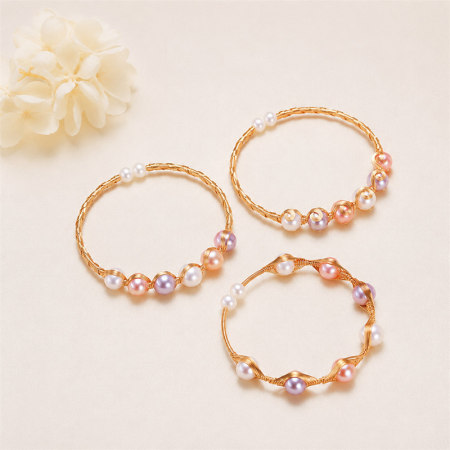 Bracelet de perles pour femme Simple Series Daily Twist Lines, couleur or, en perles d'eau douce