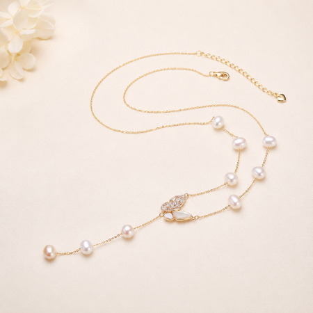 Collier de perles pour femme, collection Simple Series Elegant Beads, perles papillon d'eau douce, plaqué platine