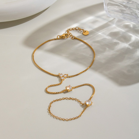 Chaîne de poignet pour femme en acier inoxydable, étanche, couleur or, avec zircon, en forme de fleur