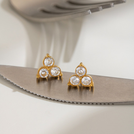 Boucles d'oreilles puces pour femmes en acier inoxydable doré, imperméables, en forme de fleur et ornées de strass