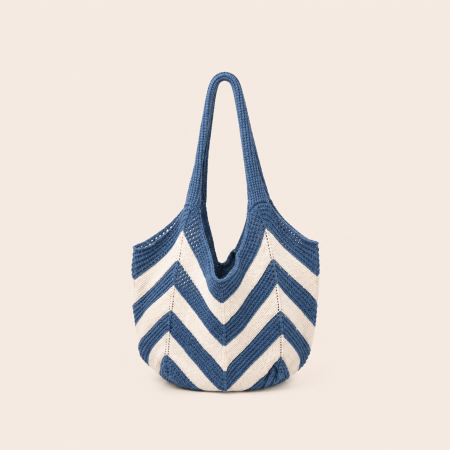 Sac à bandoulière rond pour femme, style décontracté, à rayures tissées ajourées, en polyester tissé multicolore. 2