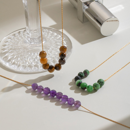 Colliers de perles pour femmes, en acier inoxydable, couleur or, avec perles de pierre naturelle et étanchéité 2