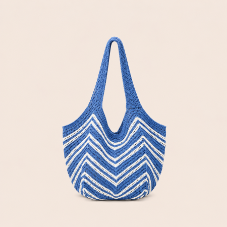 Sac à bandoulière rond pour femme, style décontracté, en polyester tissé à rayures unies et ajourées