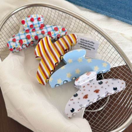 Pinces à cheveux acryliques Simple Series Cute Animal Stripe Plaid Star Strawberry 2