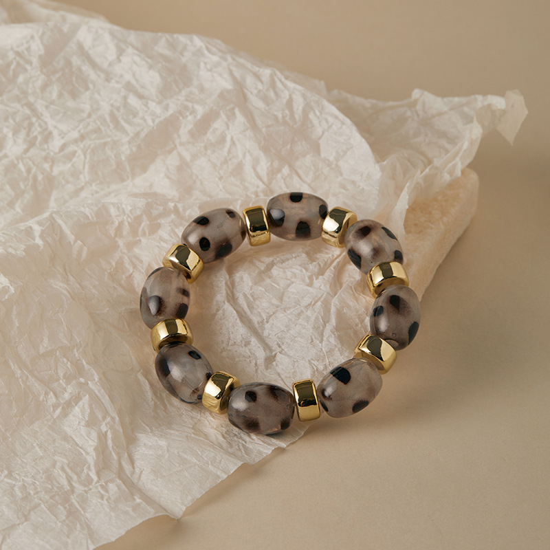Bracelets En Résine À Perles Imprimé Léopard De Forme Irrégulière Rétro Pour Femmes h5Image4