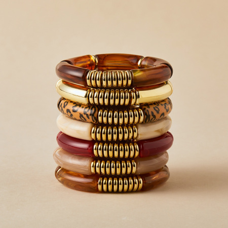 Bracelets élastiques patchwork en résine à imprimé léopard pour femmes