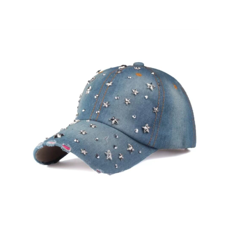 Casquette de baseball Simple Series Hip-Pop/Rock, couleur unie, dégradé d'étoiles, en coton et strass.