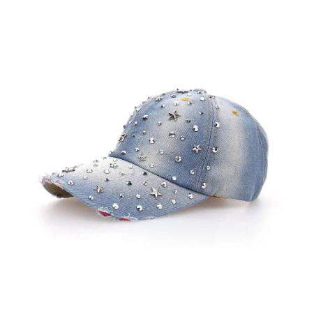 Casquette de baseball Simple Series Hip-Pop/Rock, couleur unie, dégradé d'étoiles, en coton et strass. 2