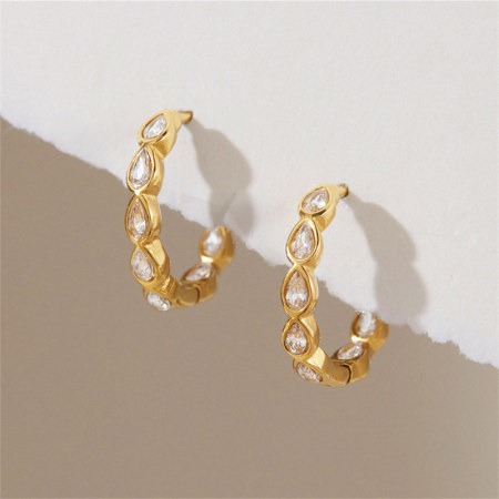 Boucles d'oreilles créoles élégantes en acier inoxydable imperméable, style patchwork simple, pour femmes