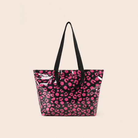 Sac bandoulière trapèze en PVC imprimé léopard multicolore style décontracté pour femme