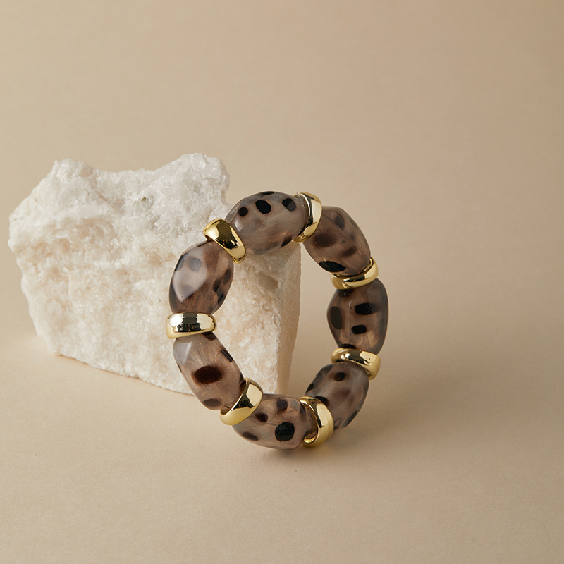 Bracelets En Résine À Perles Imprimé Léopard De Forme Irrégulière Rétro Pour Femmes h5Image3