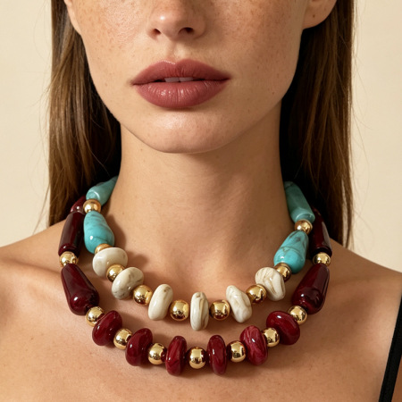 Colliers de perles en résine pour femmes, collection luxueuse rétro, formes irrégulières 2