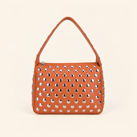 Sacs à bandoulière carrés pour femmes, style streetwear, ornés de rivets métalliques et de clous, couleur unie, en PU de qualité supérieure.