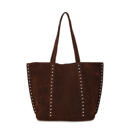 Sacs cabas pour femmes en daim uni, style décontracté, ornés de clous et de détails métalliques.