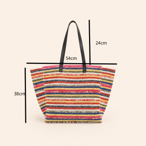 Sacs À Bandoulière Femme En Raphia Tissé À Rayures Multicolores Style Décontracté h5 