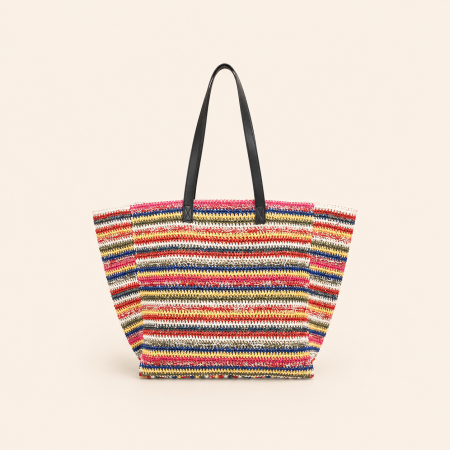 Sacs à bandoulière femme en raphia tissé à rayures multicolores style décontracté