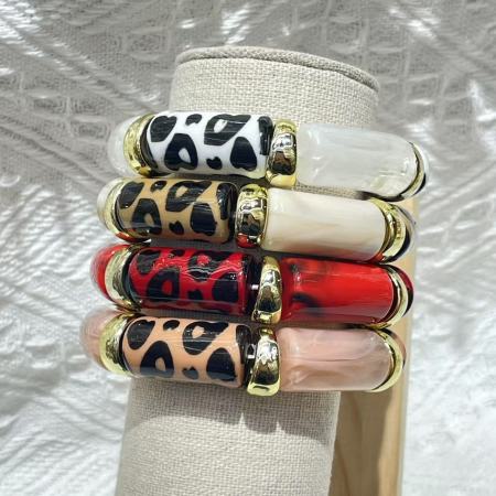 Bracelets perlés en résine à motif léopard pour femmes CCB 2