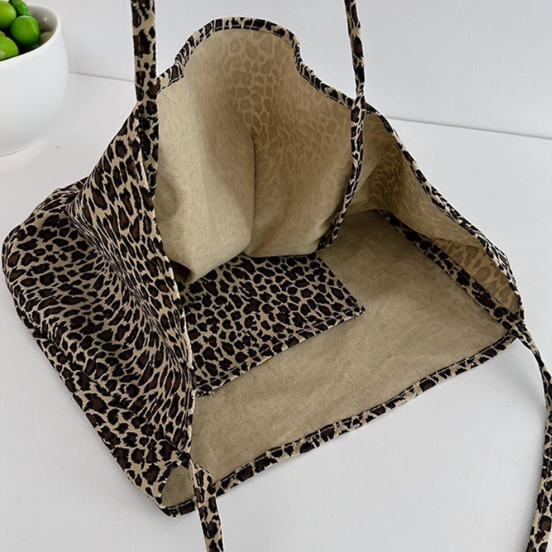Sacs Fourre-Tout Pour Femmes En Toile Imprimée Léopard Style Décontracté Image4