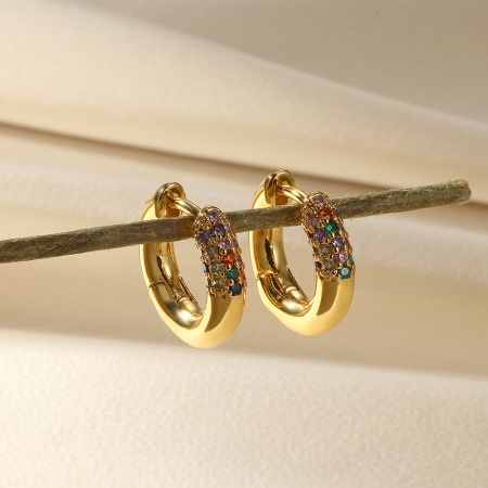 Boucles d'oreilles créoles pour femmes, collection Luxueuse, lignes simples, couleur cuivre doré, zircon.